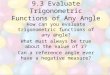 9.3 Evaluate Trigonometric Functions of Any Angle How can you evaluate trigonometric functions of any angle? What must always be true about the value of