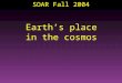 SOAR Fall 2004 Earth’s place in the cosmos. Population of the Cosmos ~100 Billion Galaxies = 10 11 Galaxies ~ 100 Billion Stars in each galaxy = (10 11