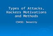 Types of Attacks, Hackers Motivations and Methods CS432: Security