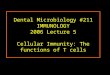 Dental Microbiology #211 IMMUNOLOGY 2006 Lecture 5 Cellular Immunity: The functions of T cells