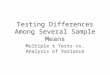 Testing Differences Among Several Sample Means Multiple t Tests vs. Analysis of Variance