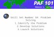 PAF101 PAF 101 Skill Set Number 10: Problem Solving 1.Identify the Problem 2.Develop Solutions 3.Launch Solutions Module 5, Lecture 8