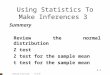 3.11 Using Statistics To Make Inferences 3 Summary Review the normal distribution Z test Z test for the sample mean t test for the sample mean Thursday,