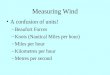 Measuring Wind A confusion of units! –Beaufort Forces –Knots (Nautical Miles per hour) –Miles per hour –Kilometres per hour –Metres per second