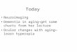 Today Neuroimaging Dementia in aging—get some charts from her lecture Ocular changes with aging—learn hyperopia