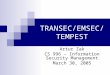 TRANSEC/EMSEC/ TEMPEST Artur Zak CS 996 – Information Security Management March 30, 2005