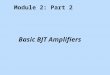 Module 2: Part 2 Basic BJT Amplifiers. Learning Objectives After studying this module, the reader should have the ability to: n Explain graphically the