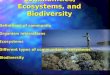 Communities, Ecosystems, and Biodiversity Definitions of community Organism interactions Ecosystems Different types of communities, ecosystems Biodiversity
