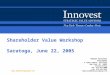 0  Shareholder Value Workshop Saratoga, June 22, 2005 Hewson Baltzell President 4 Times Square, 3rd Floor New York, NY 10029 United