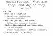 Quasicrystals: What are they, and why do they exist? Outline What is a crystal? –Symmetries, periodicity, (quasiperiodicity) How can you tell for sure?