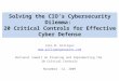 Solving the CIO’s Cybersecurity Dilemma: 20 Critical Controls for Effective Cyber Defense John M. Gilligan  National Summit on