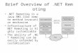 Brief Overview of.NET Remoting.NET Remoting is a Java RMI-like remote method invocation mechanism Infrastructure of.NET Remoting is highly customizable