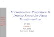 Objective Solidific. Precipita. Nucleation Rate 1 Microstructure-Properties: II Driving Forces for Phase Transformations 27-302 Lecture 1 Fall, 2002 Prof