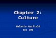 Chapter 2: Culture Melanie Hatfield Soc 100. Culture refers to all the ideas, practices, and material objects that people create to deal with real-life