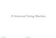 Fall 2004COMP 3351 A Universal Turing Machine. Fall 2004COMP 3352 Turing Machines are “hardwired” they execute only one program A limitation of Turing