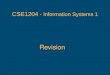 CSE1204 - Information Systems 1 Revision. Subject Overview System concepts and information systems Systems development and the SDLC Information gathering