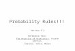 Probability Rules!!! Section 5.2 Reference Text: The Practice of Statistics, Fourth Edition. Starnes, Yates, Moore