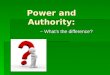 Power and Authority: ~ What’s the difference?. Focus Questions:  What is authority? What is the difference between authority and power? What is the difference