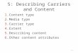 5: Describing Carriers and Content 1.Content type 2.Media type 3.Carrier type 4.Extent 5.Describing content 6.Other content attributes 5-1