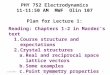 1/12/2015PHY 752 Spring 2015 -- Lecture 11 PHY 752 Electrodynamics 11-11:50 AM MWF Olin 107 Plan for Lecture 1: Reading: Chapters 1-2 in Marder’s text
