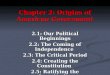 Chapter 2: Origins of American Government 2.1: Our Political Beginnings 2.2: The Coming of Independence 2.3: The Critical Period 2.4: Creating the Constitution