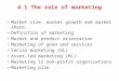 4.1 The role of marketing Market size, market growth and market share. Definition of marketing Market and product orientation Marketing of good and services