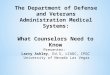 The Department of Defense and Veterans Administration Medical Systems: What Counselors Need to Know Presenter: Larry Ashley, Ed.S, LCADC, CPGC University