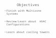 Objectives Finish with Multizone Systems Review/Learn about HVAC Configurations Learn about cooling towers