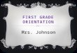 FIRST GRADE ORIENTATION Mrs. Johnson. CLASSROOM NORMS  Learning takes place with minimal worksheets and maximum small group and one-on-one instruction