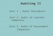 Auditing II Unit 1 : Audit Procedures Unit 2: Audit of Limited Companies Unit 3: Audit of Government Companies