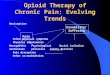Opioid Therapy of Chronic Pain: Evolving Trends Nociception Other physical symptoms Physical impairments NeuropathicPsychological Social isolation mechanismsprocessesFamily