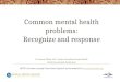Common mental health problems: Recognize and response Dr. Samuel Pfeifer, M.D., Senior Consultant Mental Health Klinik Sonnenhalde Switzerland NOTE: for