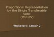 Proportional Representation by the Single Transferable Vote (PR-STV) Weekend 4 : Session 2