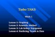 Turbo TAKS Week 1 Lesson 1: Graphing Lesson 2: Scientific Method Lesson 3: Lab Safety/ Equipment Lesson 4: Predicting Trends in Data