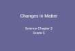 Changes in Matter Science Chapter 2 Grade 5. Chapter 2 – Vocabulary Physical Change Chemical Change Evaporation Condensation Sublimation Reactant Product