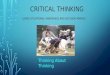 CRITICAL THINKING USING SITUATIONAL AWARENESS AND DECISION MAKING Thinking About Thinking