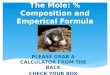 Unit 6 The Mole: % Composition and Emperical Formula PLEASE GRAB A CALCULATOR FROM THE BACK CHECK YOUR BOX