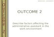 Administration – Intermediate II OUTCOME 2 Describe factors affecting the administrative assistant in the work environment