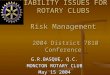LIABILITY ISSUES FOR ROTARY CLUBS Risk Management 2004 District 7810 Conference G.R.BASQUE, Q.C. MONCTON ROTARY CLUB May 15 2004