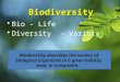 Biodiversity Bio - Life Diversity - Variety Biodiversity describes the variety of biological organisms in a given habitat, area, or ecosystem