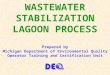 WASTEWATER STABILIZATION LAGOON PROCESS Prepared by Michigan Department of Environmental Quality Operator Training and Certification Unit