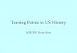 Turning Points in US History APUSH Overview. Colonial Period 1607-1763 Jamestown-1607 First African Americans, 1619 French and Indian War 1754-1763