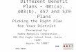 Different Benefit Plans – 401(a), 403(b), 457 and 529 Plans Picking the Right Plan for Your District Presented by: Kades-Margolis Corporation 998 Old Eagle