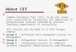 About CET  Common Entrance Test (CET) is an all India test conducted by University for admission in professional courses offered by various teaching departments