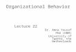 Organizational Behavior Lecture 22 Dr. Amna Yousaf PhD (HRM) University of Twente, the Netherlands