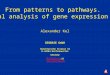 From patterns to pathways. Causal analysis of gene expression data Alexander Kel BIOBASE GmbH Halchtersche Strasse 33 D-38304 Wolfenbuettel Germany ake@biobase.de