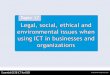 Legal, social, ethical and environmental issues when using ICT in businesses and organizations