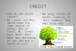 CREDIT How do you build credit? Mr. Jones and Mrs. Smith make the same amount of money, but on loans, Mr. Jones pays more. Why? What may determine if you