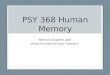 PSY 368 Human Memory Memory Experts and Ways to improve your memory