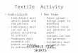 Textile Activity Individuals – Individuals must obtain paper and the pattern – Individuals must cut out all pieces according to pattern – Producers must